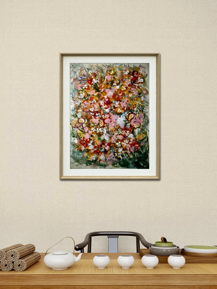 Lost in the meadows,original mix media watercolor and acrylic artwork on watercolor paper, pink floral modern home decoration,handmade gift.