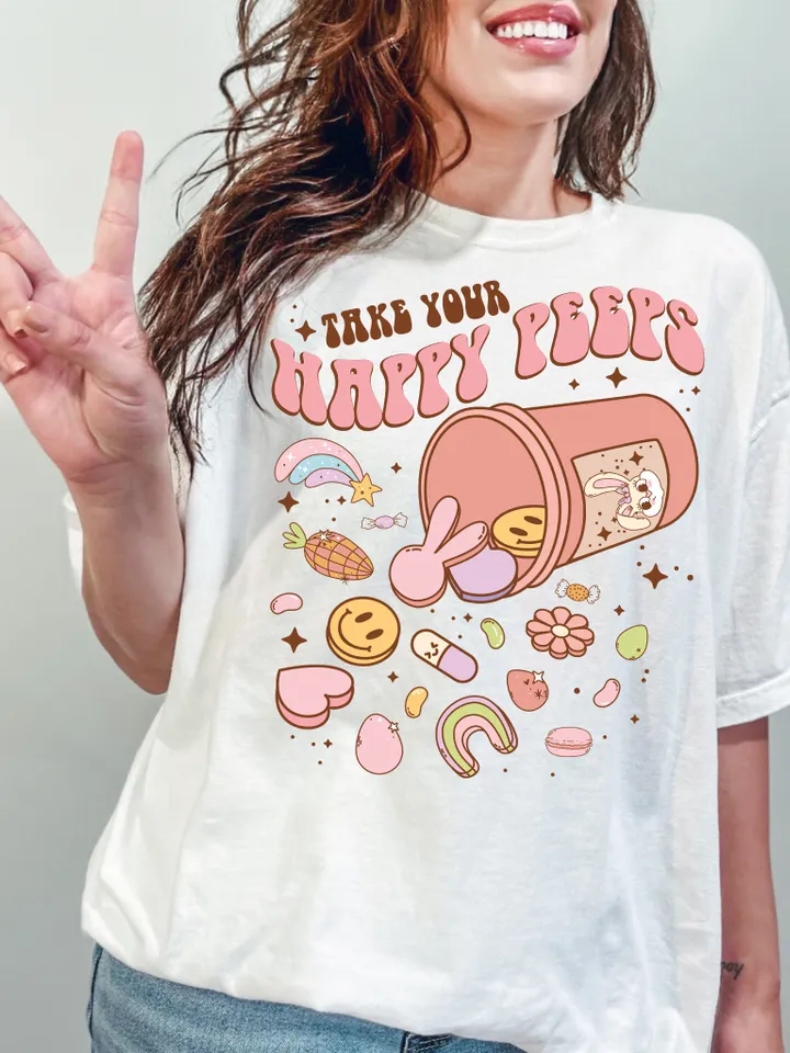 Take Your Happy Pills png, Easter PNG, Easter Day Sublimation Digital Design Download- Peeps png, Trendy Funny Easter, Groovy Bunny png