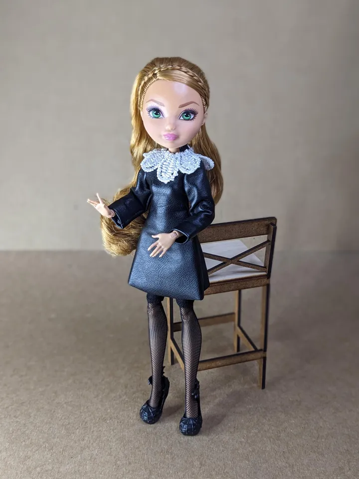 Handmade black leather mini dress for 10.5-inch female dolls (MH, EAH)