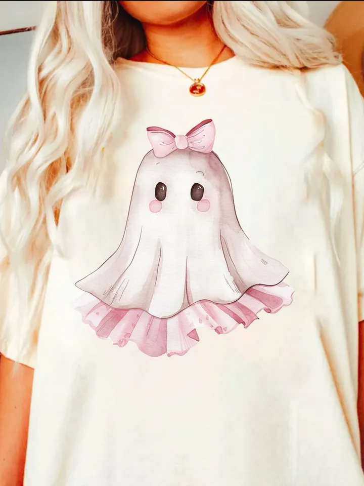 Pink Halloween Cute Ghost PNG, Spooky Ghost, Autumn sublimation design, Fall PNG, Pumpkins, Watercolor Sublimation, Coquette Pink Ghouls