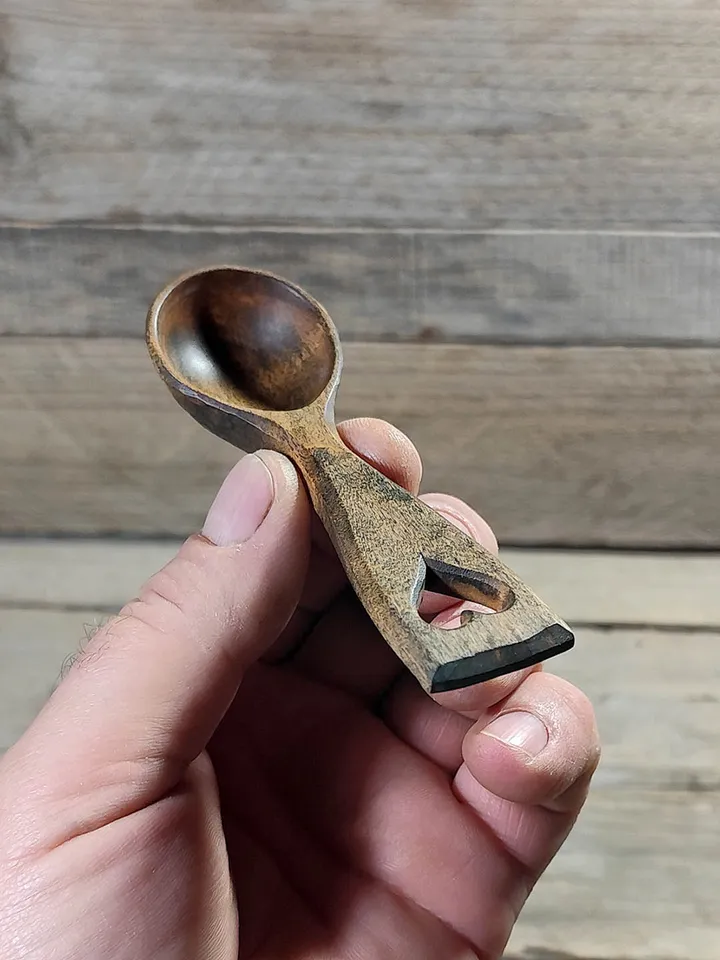 Handmade willow coffee scoop, 9th wedding anniversary gift, Rustic wooden coffee spoon
