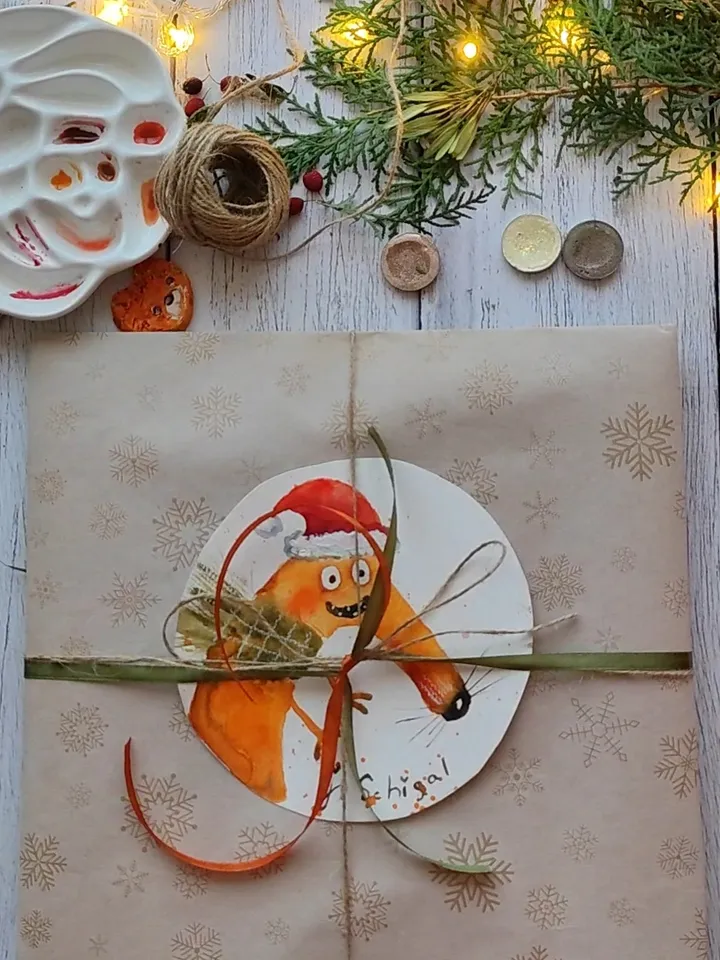 27×27cm Artwork by Julia Schigal "Winter Love" - watercolor, gouache, pastel