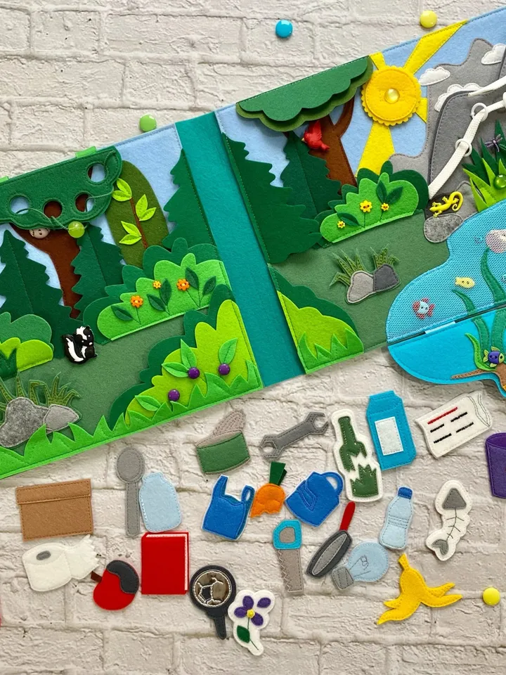 Waste Sorting Activity Quiet book Pattern pdf, Felt book pattern, Soft sensory book template, Busy book sewing ideas  kids 2, 3, 4 year old