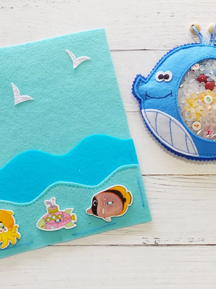 Quiet book Pattern Whale and Crocodile, Felt book pattern pdf, Soft sensory book template, Busy book sewing ideas for kids 2, 3, 4 year old