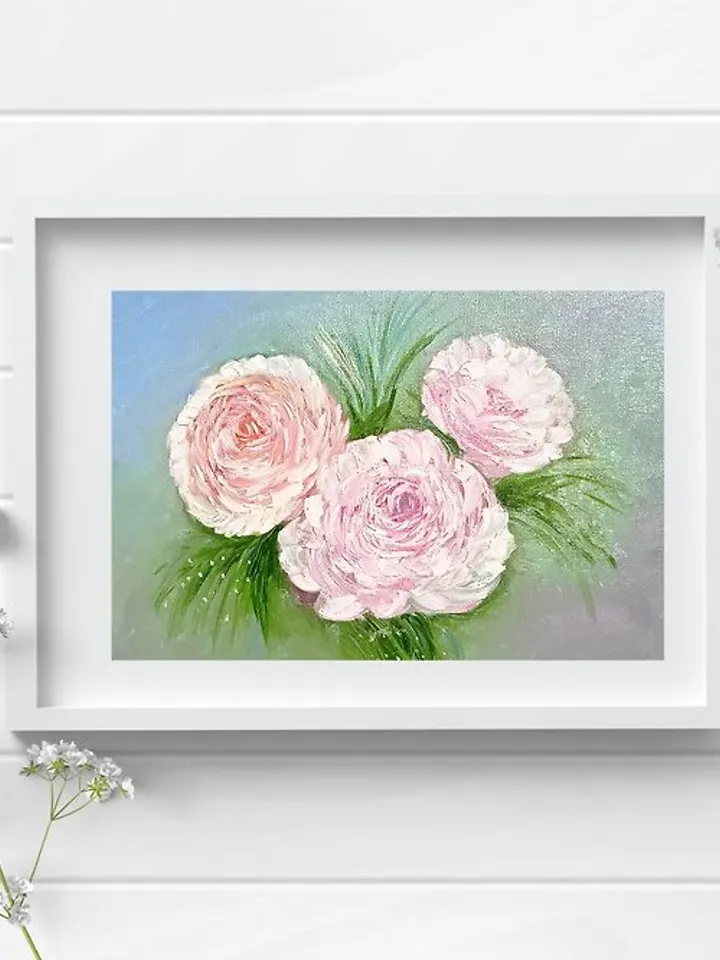 Delicate Rose Flowers Original Oil Painting depicting Pink Flowers Art Delicate