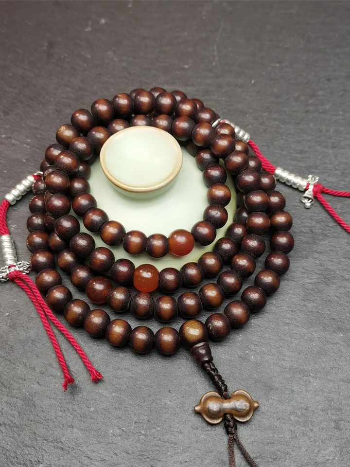 Gandhanra Old Tibetan 108 Prayer Beads,9.6mm Bodhi Root Bead Mala Necklace,39" Length