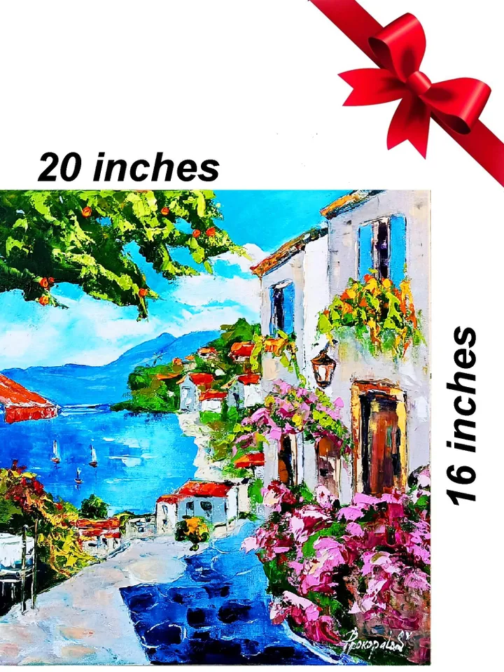 Italy Painting Sorrento Original Art 16x20 Italy Amalfitan Seaside Coast Painting Panorama Blooming Marina Southern 16x20 in Sorrento Art