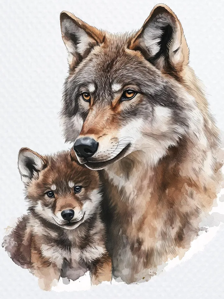 14 Wolf And Baby Wolf PNG Bundle, Little Wolf CubPrintable Watercolor clipart for sublimation, High Quality PNGs, crafting, junk journal
