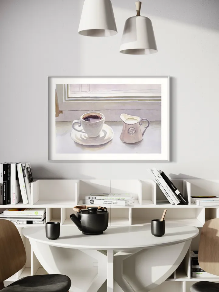 Coffee Still Life, Watercolor Painting, Cafe Art, Breakfast Still Life, Coffee Illustration, Kitchen Wall Art, Moody Still Life, Modern Art