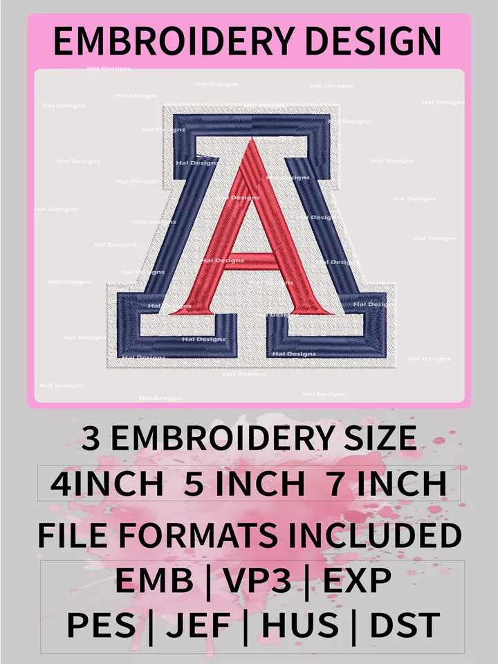 NCAA Arizona Wildcats Embroidery File, 3 Sizes, 6 Formats, NCAA Machine Embroidery Design, NCAA Logo, NCAA Teams