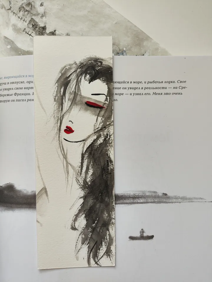 Handpainted bookmark.Original art.Nude girl