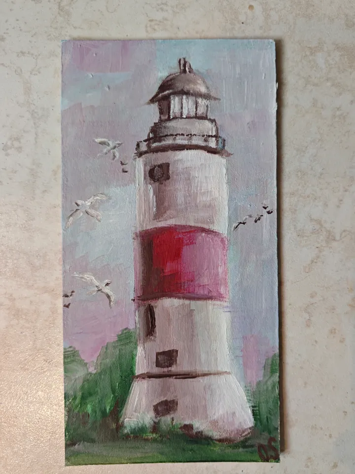Lighthouse Original Painting Old Lighthouse Original Art Lighthouse Modern Artwork Old Lighthouse Wall Decor 4x8 inches by OlgaSokolovaArt