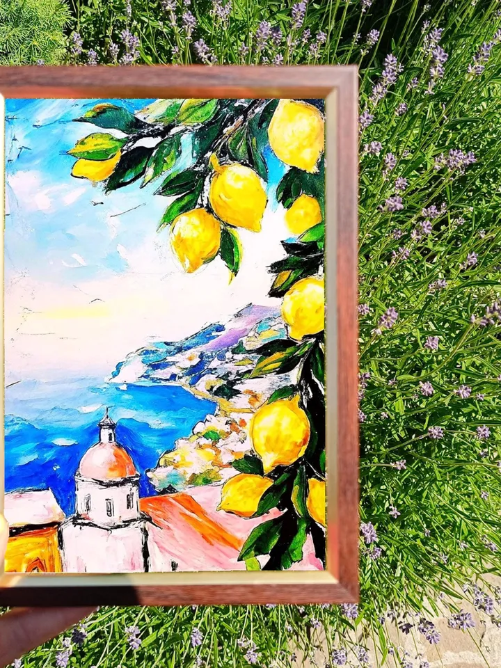 Italian Landscape Lemon Tree Painting Courtyard Original Art Impasto Oil Painting mall Art Unique Original Oil Painting Modern Art 7x5