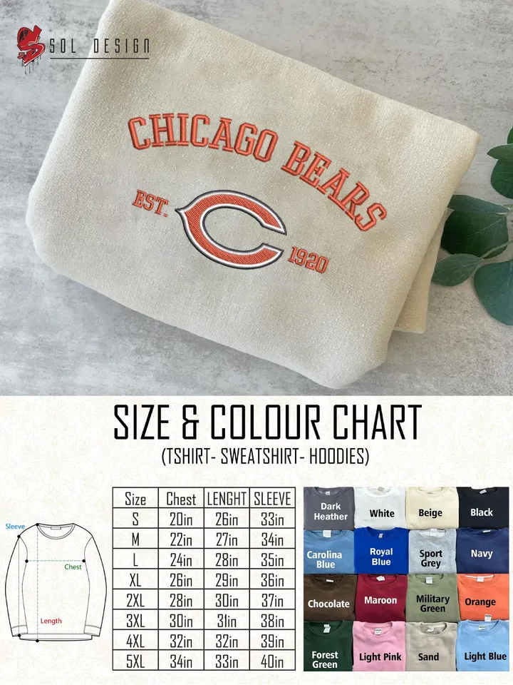 NFL Chicago Bears Est 1920 Embroidered Sweatshirt, NFL Chicago Bears Team Embroidered Shirt, Unisex Game Day Crewneck, Football Fan Gift Tee