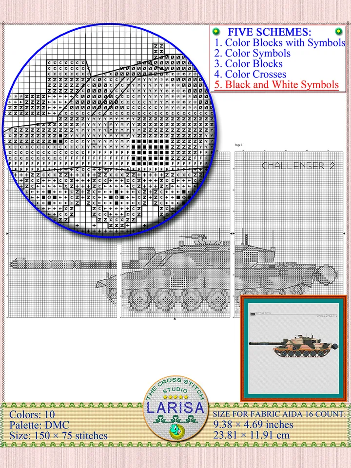 Challenger 2 Cross Stitch Pattern | Main Battle Tank Challenger 2 | British Tank Challenger 2 Chart