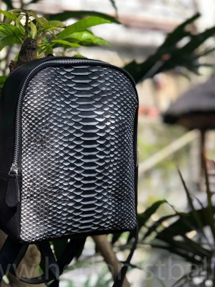 Genuine python skin small backpack | leather backpack black white snake| small designer rucksack | Exotic leather bags | Women handmade bags