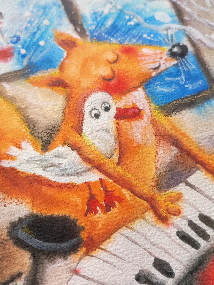 27x27cm Artwork by Julia Schigal "This Song İs For You" - watercolor, gouache, pastel