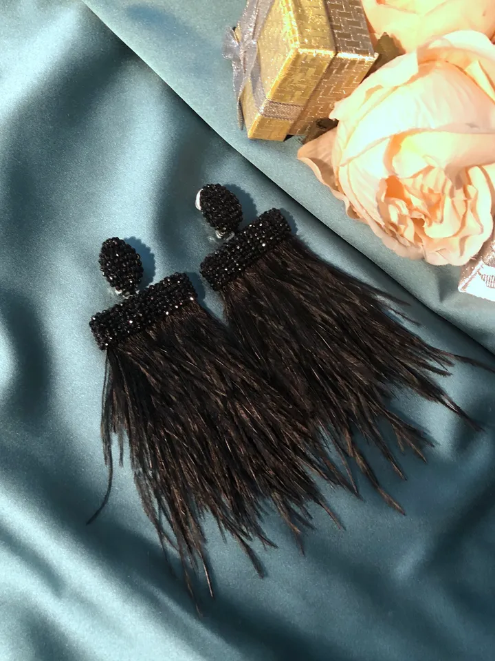 Feathers Beaded Earrings clip-on