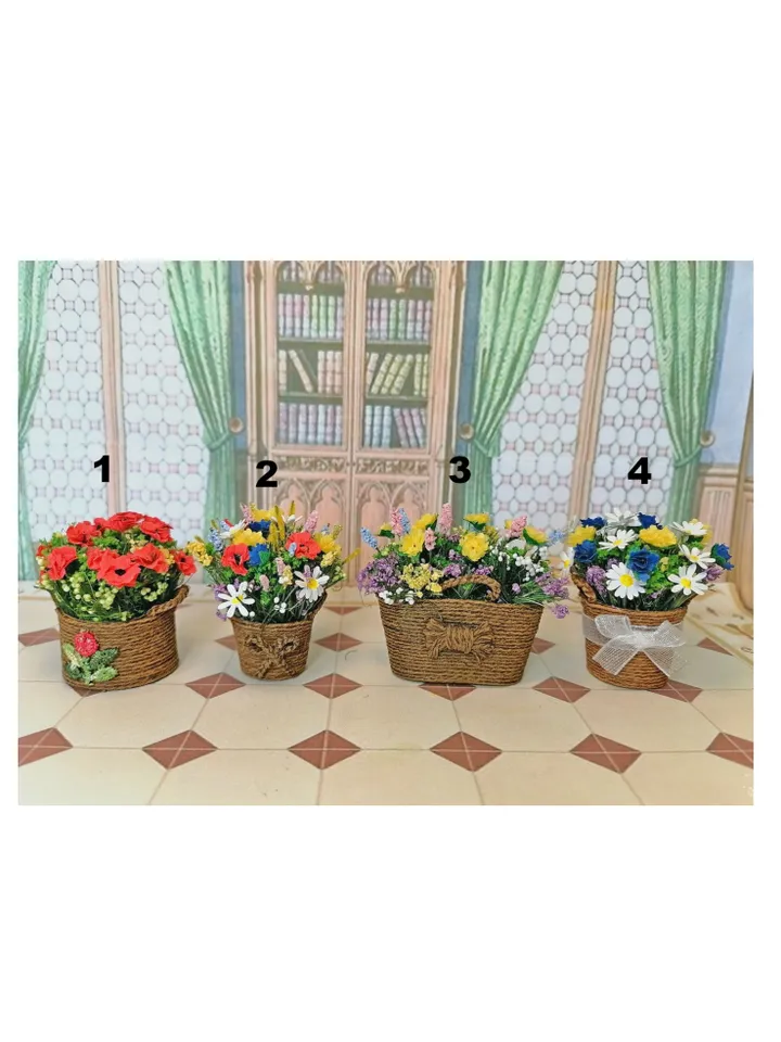 Wildflowers in baskets. Puppet miniature.1:12 scale.