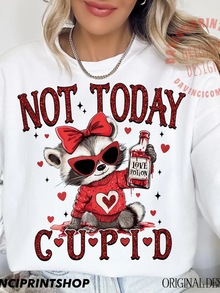 Not Today Cupid Funny Raccoon Valentines Day PNG Cute Animal Sarcastic Valentines Feral Png, Funny Valentines png, Cupid png, Sublimation