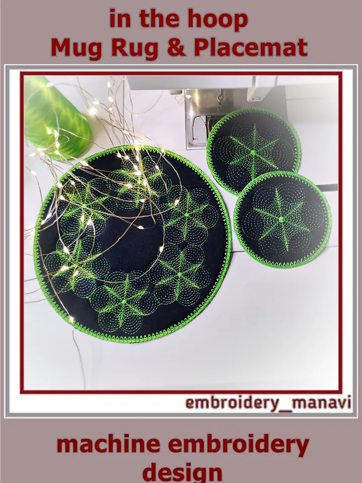 Quilted In The Hoop Mug Rug & Placemat – Cozy Embroidery Set be Embroidery Manavi 05