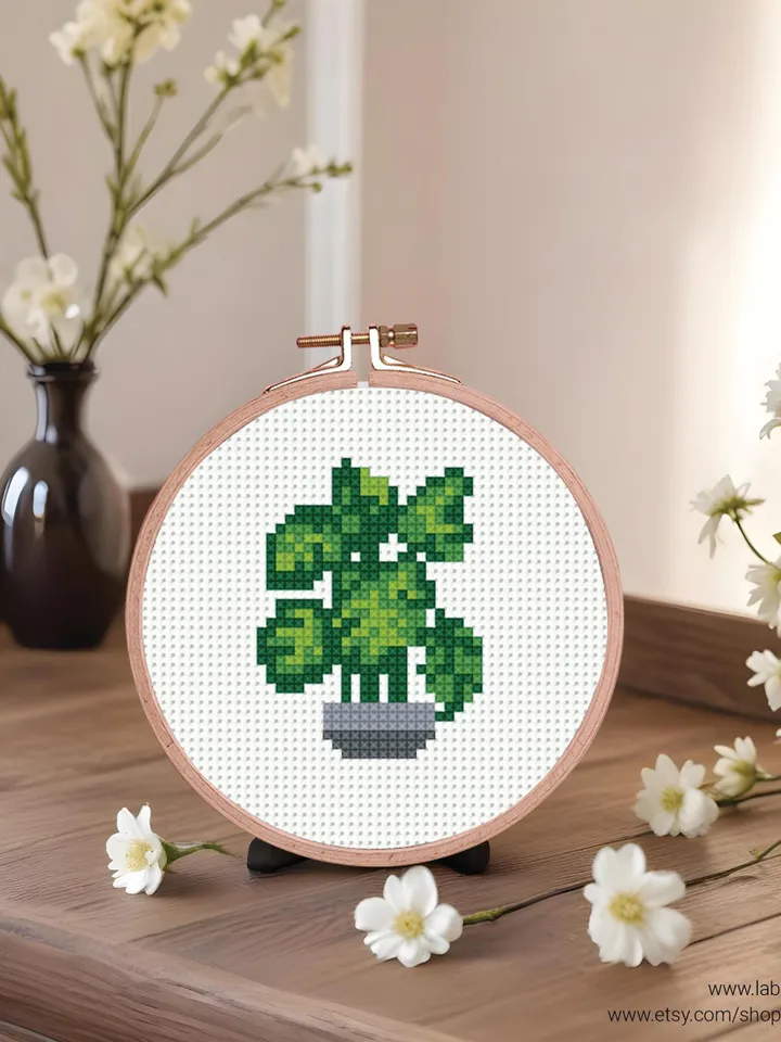 Bundle mini house plants 6 Cross stitch patterns, contemporary, Abstract, Floral, beginner, modern chart, gift DIY, embroidery, instant PDF