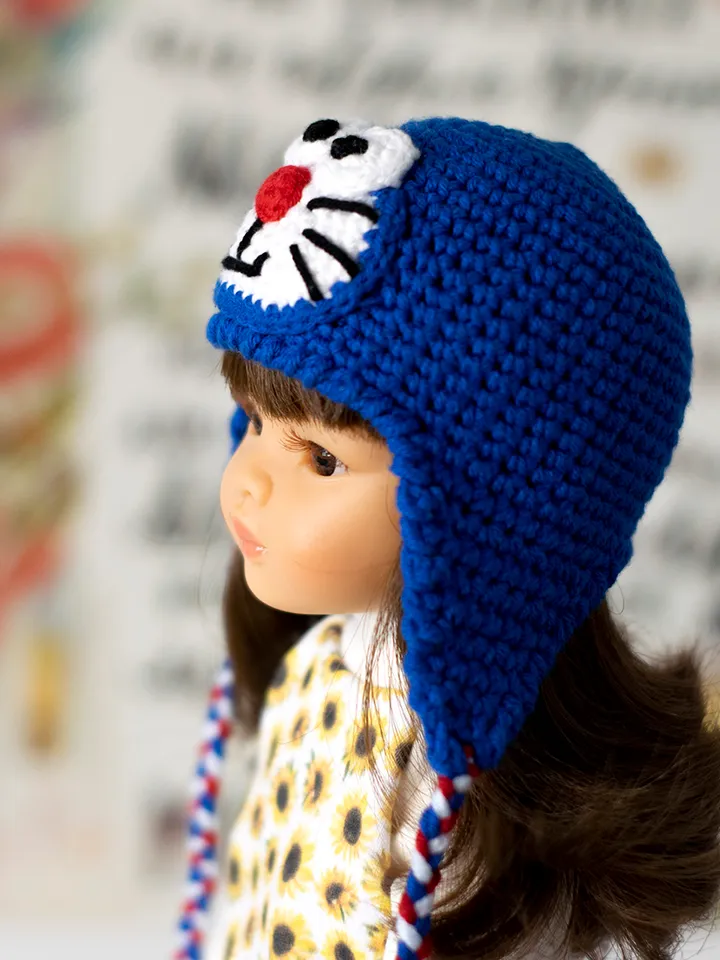 Cat Doraemon hat for 13" dolls Paola Reina, Meadowdolls Dumplings, Siblies, Little Darling, doll outfit for Halloween