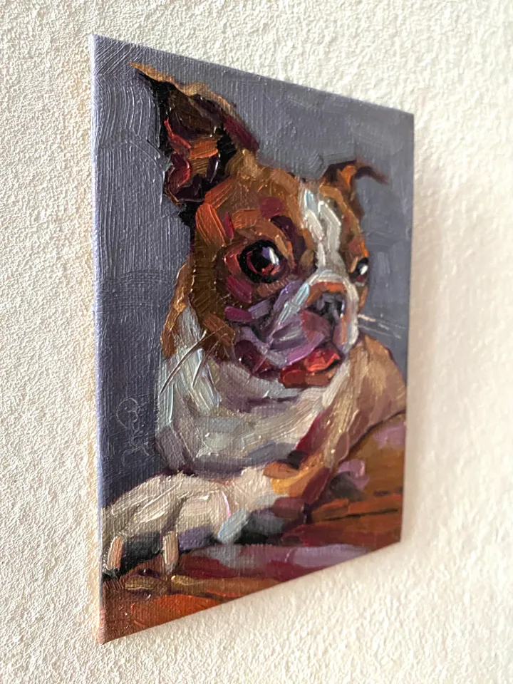 Dog oil painting original, Pet portrait artwork, Animal miniature wall art 4x6