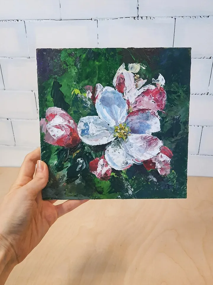Blooming tree Original acrylic painting Apple flower Small painting Floral art