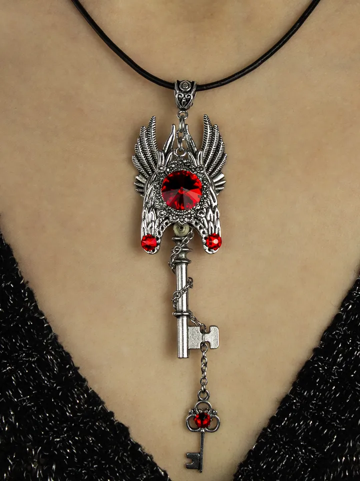 Vintage Gothic Key Pendant with Swarovski Crystals