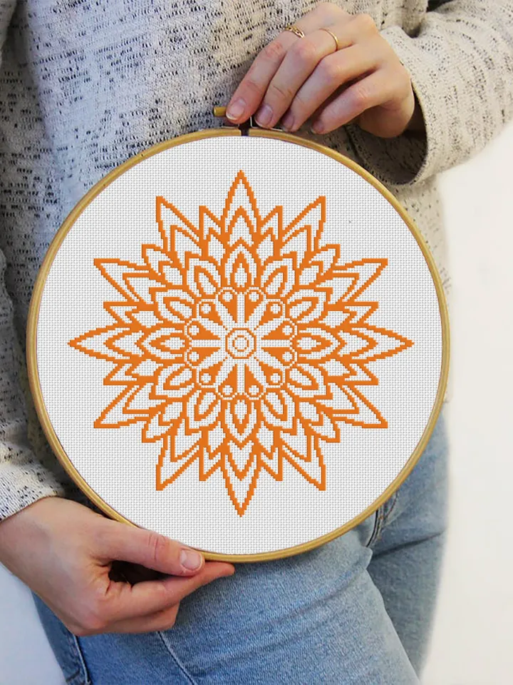 Mandala cross stitch pattern download PDF Geometric pattern digital PDF Monochrome cross stitch sampler Mandala ornament cross stitch #M68