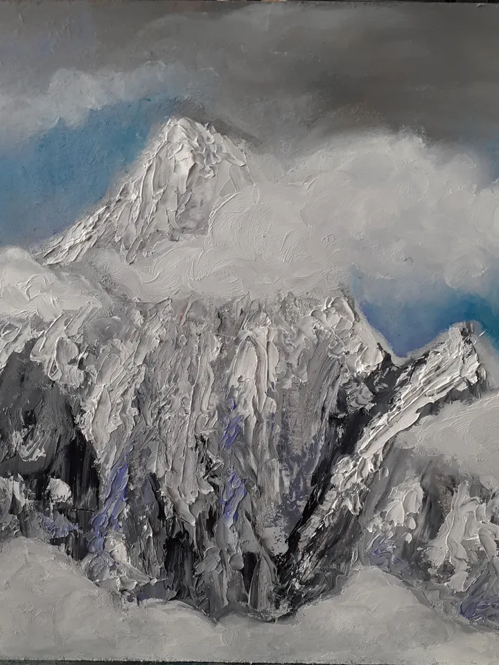 Oil Painting Himalaya Mountain Ama Dablam Mountain Landscape Nature Travel Tourism Cardboard 12 x12 inches 30x30 cm Wall Decor 3D Image