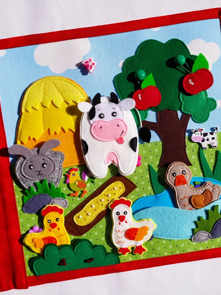 Farm Quiet Book Pattern, Felt book template, Felt farm animals pattern, Felt finger puppet pattern, Felt pattern PDF for toddler