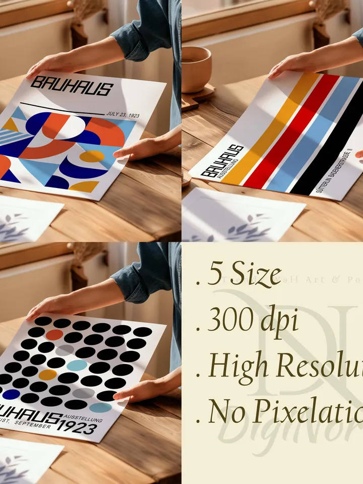 Bauhaus poster set of 3 premium printable wall art prints mid century modern minimalist abstract geometric bundle digital download poster