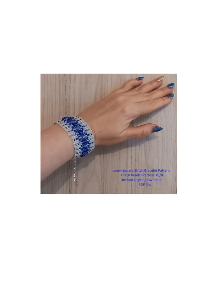 TUTORIAL Cuff Bracelet Loom - Square Stitch, Bead Patterns Bracelet, Seed beads Preciosa and Square glass beads, Instant Download