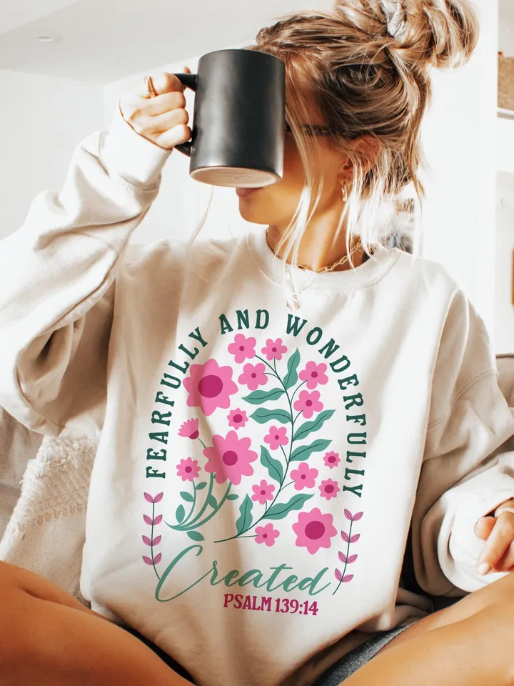 Fearfully and Wonderfully Png, Christian Floral Png, Retro Christian Png, Bible Verse Png, Wildflower Jesus Png, Sublimation Designs