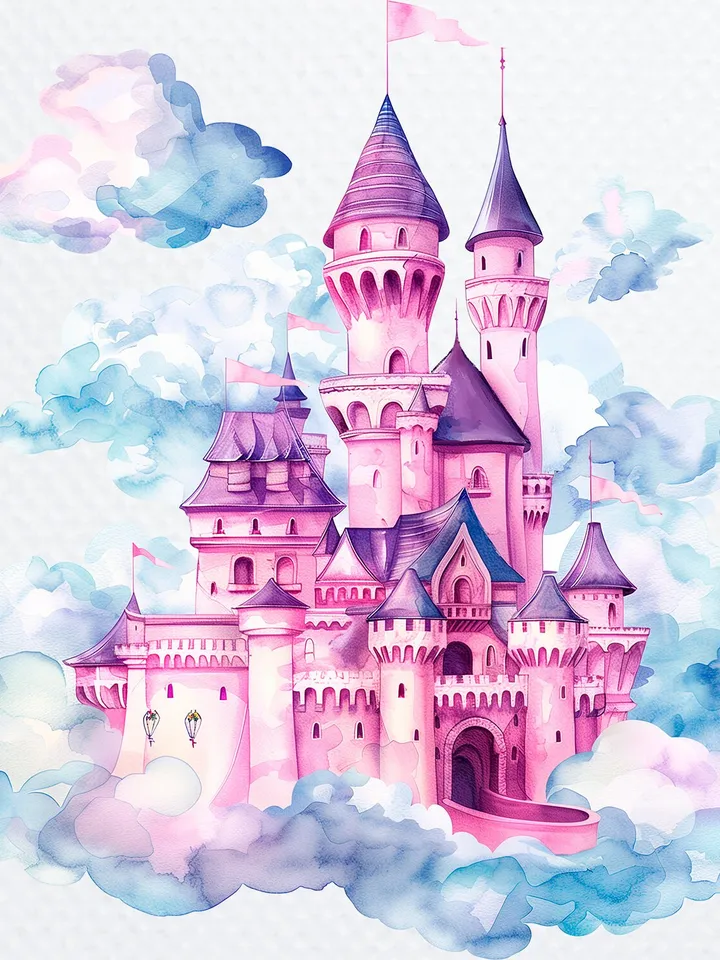 12 Princess Castle PNG Clipart, Watercolor Princess Castle In the clouds for sublimation, Princess Castle Paper craft, Junk Journals