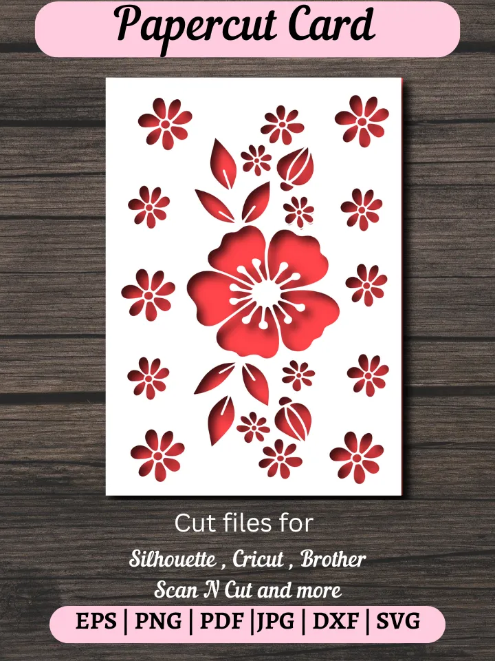 Wildflowers Papercut Card Cover Template SVG, Happy Birthday, Happy Anniversary, Happy Mother Day, Greeting Card for Silhouette and Cricut