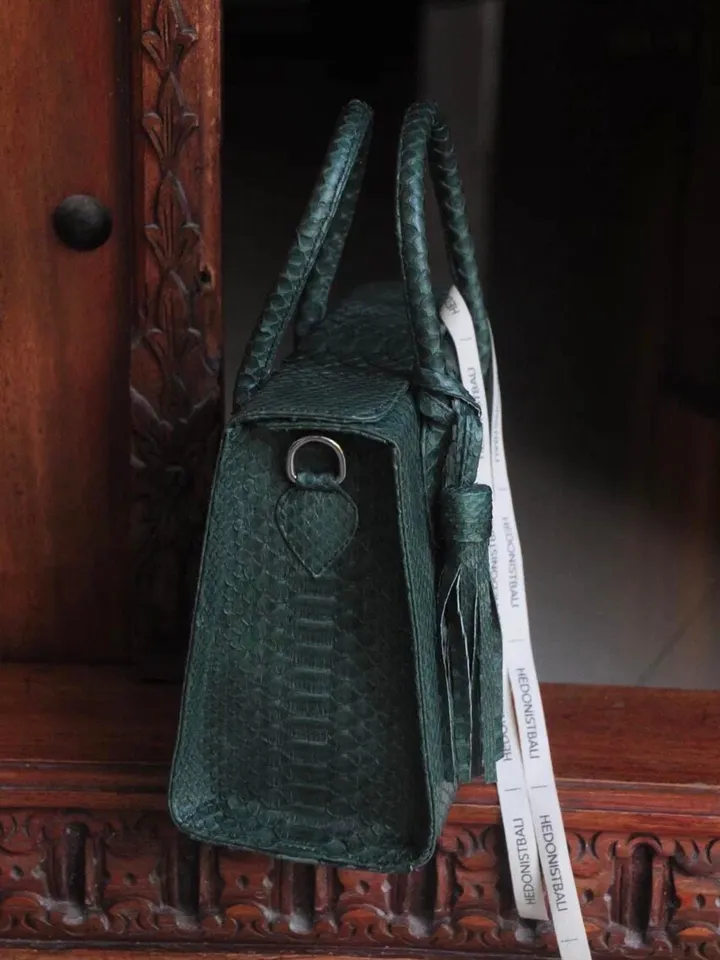 Top handle green classy MORA genuine python skin bag | exotic leather bags | Elegant everyday women purse | snakeskin bag| designer bag