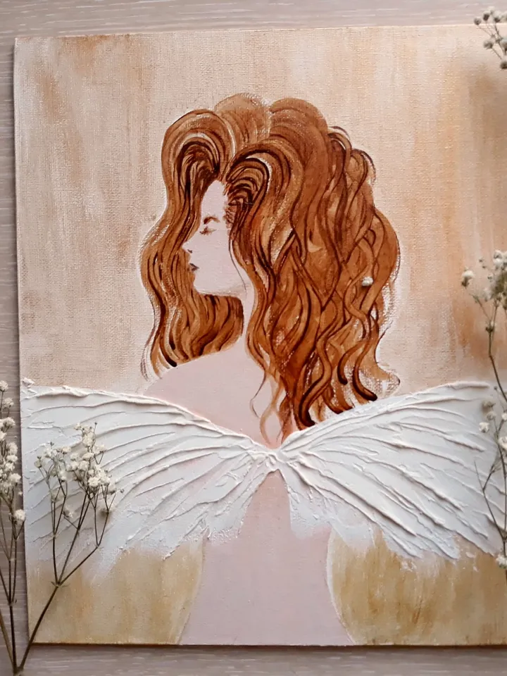 Acrylic Angel on flat canvas panel/Guardian angel/Female angel/Gift for woman/Spirituality gift/Original Angel Painting/Hand Painted Angel