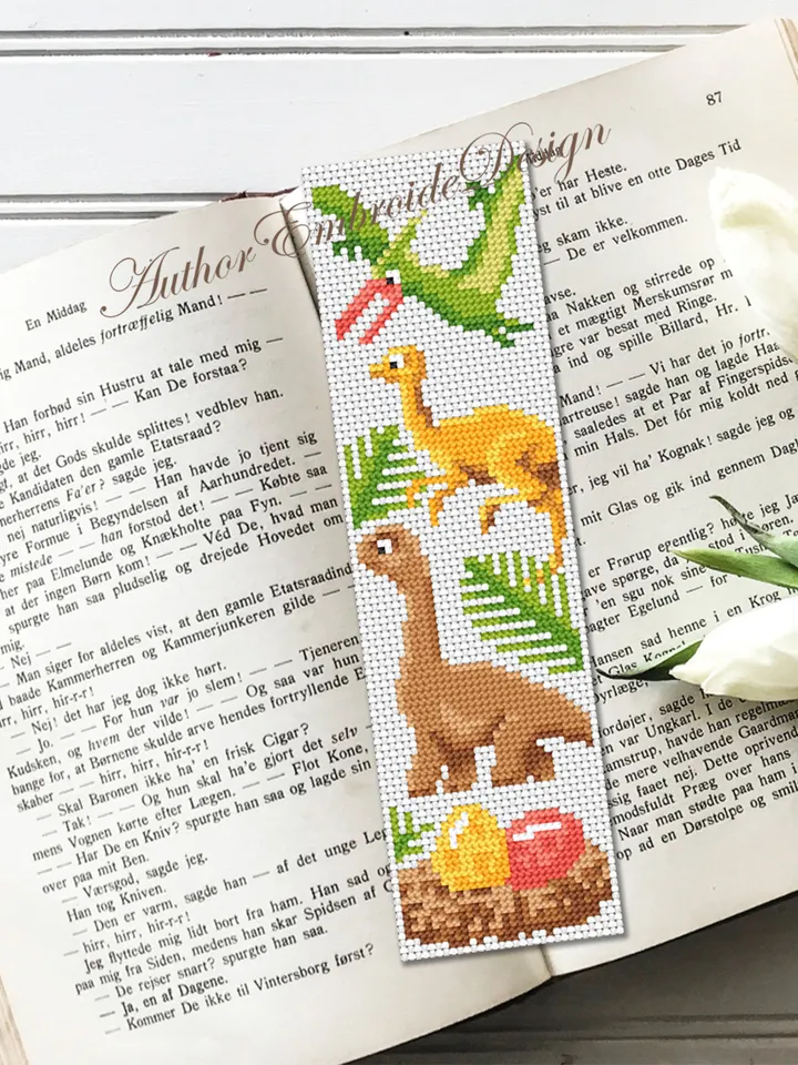 Dinosaur bookmark cross stitch pattern PDF download Baby dinosaur cross stitch chart, Bookmark pattern digital PDF, Dinosaur gifts #B276