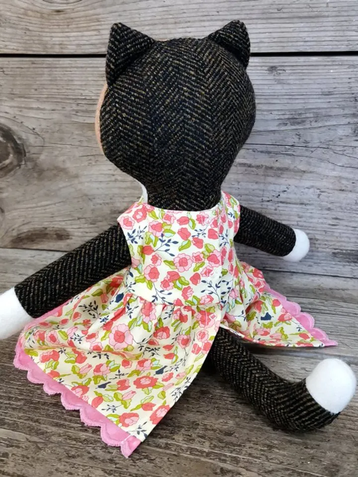 Calico cat, handmade stuffed doll, wool plush kitten toy, soft textile cat