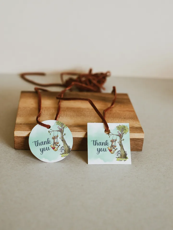 Editable Thank you sticker Hundred Acre Wood First Birthday party thank you label; Winnie the Pooh Party; Classic Pooh Party Birthday ; wp5