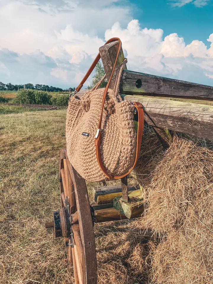 Round bag with jute, market crochet bag, vegan bag, tote bag, crossbody for gift, cotton bag, net bag, boho hip eco friendly bag