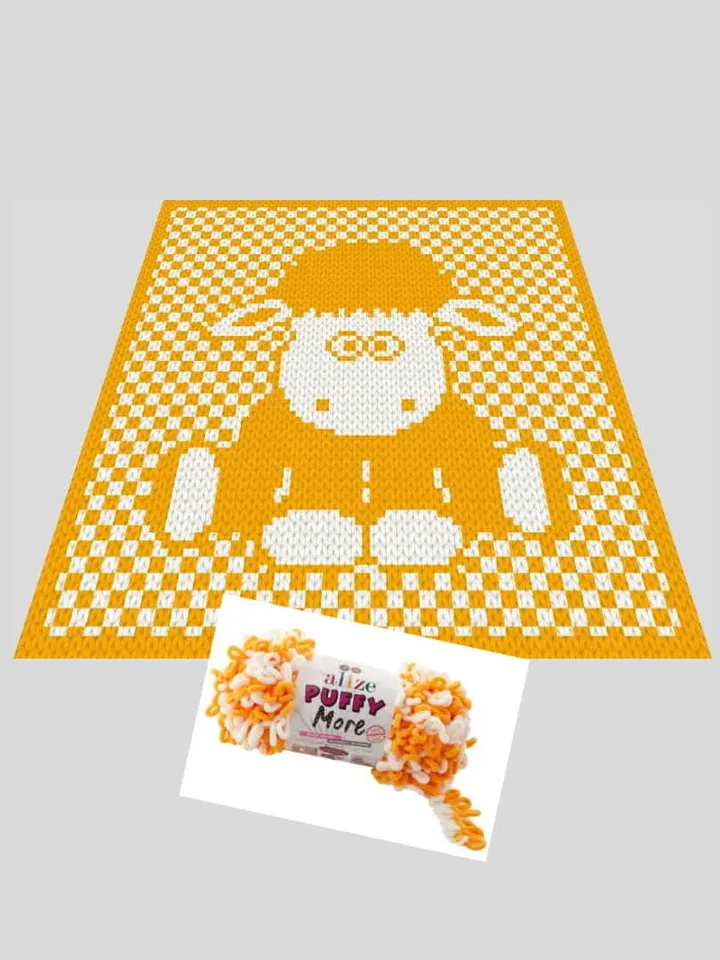 Loop yarn Finger knitted Shaun the Sheep Checkered blanket pattern