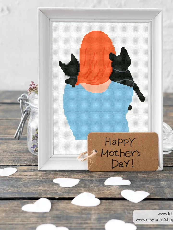 Woman Cats Boho Style cross stitch pattern, bundle, Floral, nature, girl, counted, chart, gift DIY, embroidery, beginner, instant PDF