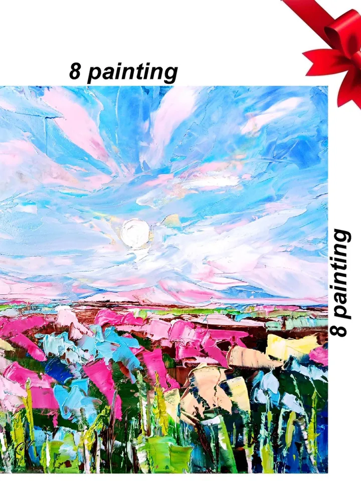 Irish Painting Ireland Original Art Landscape Small Painting Impasto Above Bed Art Impressionist Pink Blue Midlands Ireland ArtProkopaloSv