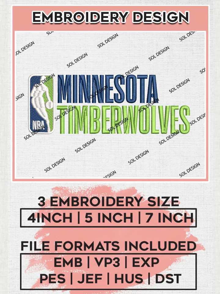 NBA Minnesota Timberwolves Machine Embroidery Designs, NBA Embroidery Designs, Minnesota Timberwolves Embroidery Designs, Digital Download