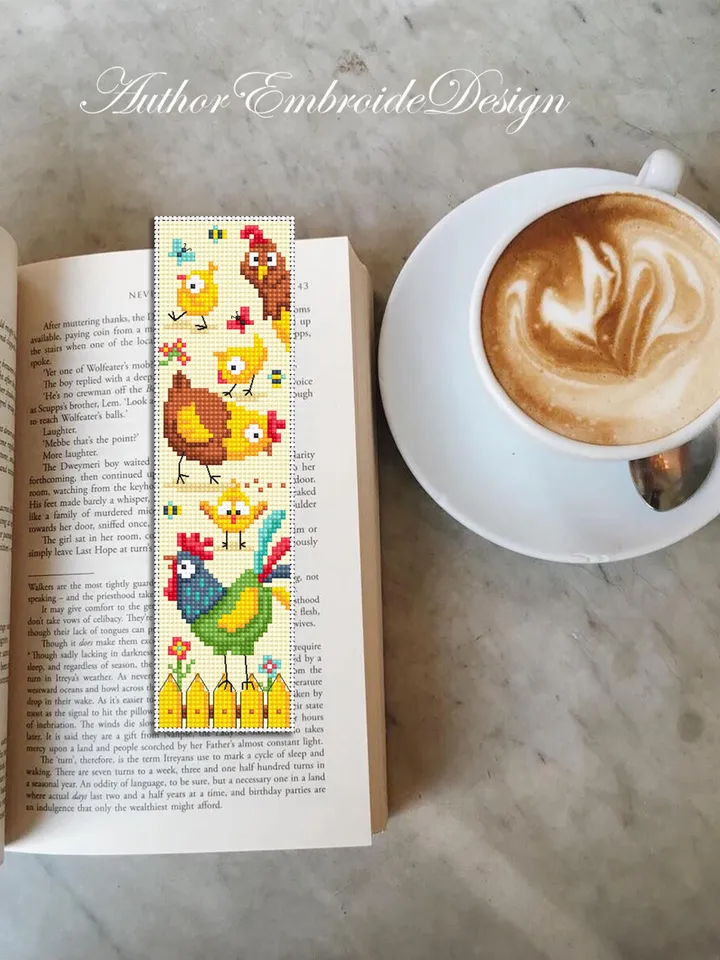 Chicken bookmark cross stitch pattern PDF download Chicken cross stitch chart, Easter bookmark pattern digital, Rooster, Farm animals #B417