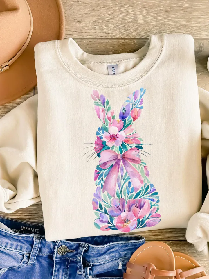 Bunny Easter Coquette Png, Watercolor Floral Easter Bunny Png, Easter png, Easter Coquette Bow png, Girly Easter Png, Spring shirt design